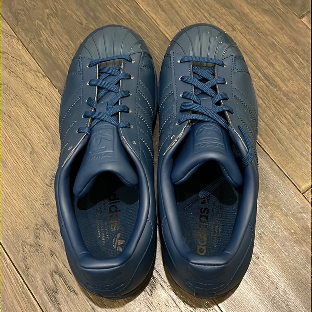 Adidas Superstar Glossy Toe leather Shoes Sneakers new blue S76723 Women’s Sizes - Picture 8 of 14